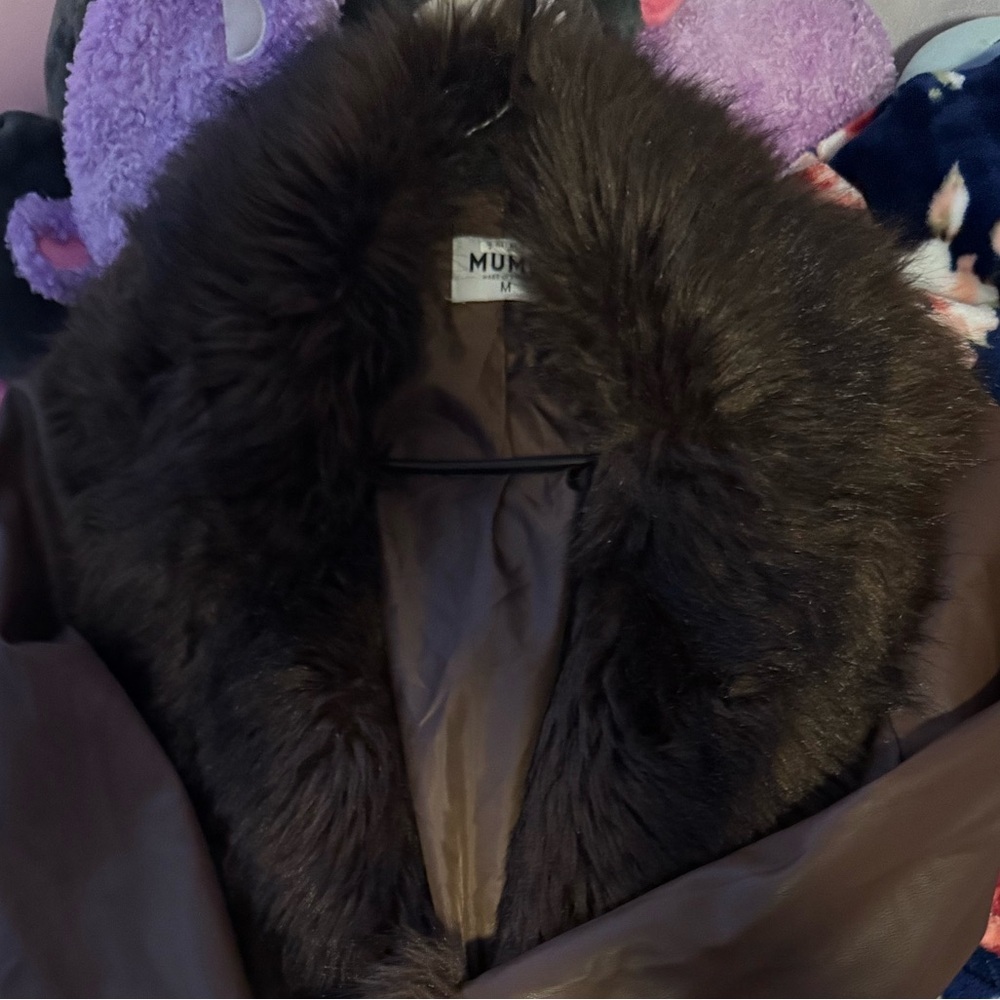 Show Me Your Mumu Faux Leather Fur Trim Coat Medium Missing Belt - Picture 5 of 5